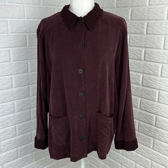 CYNTHIA MAX CASUAL COAT LIGHTWEIGHT RAYON PLUM COLORED SIZE XL - Picture 1 of 12